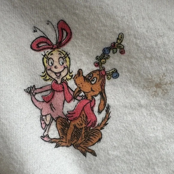 White Christmas button up grinch stole Xmas Cindy Loohoo SMALL OVERSIZED - Picture 3 of 8